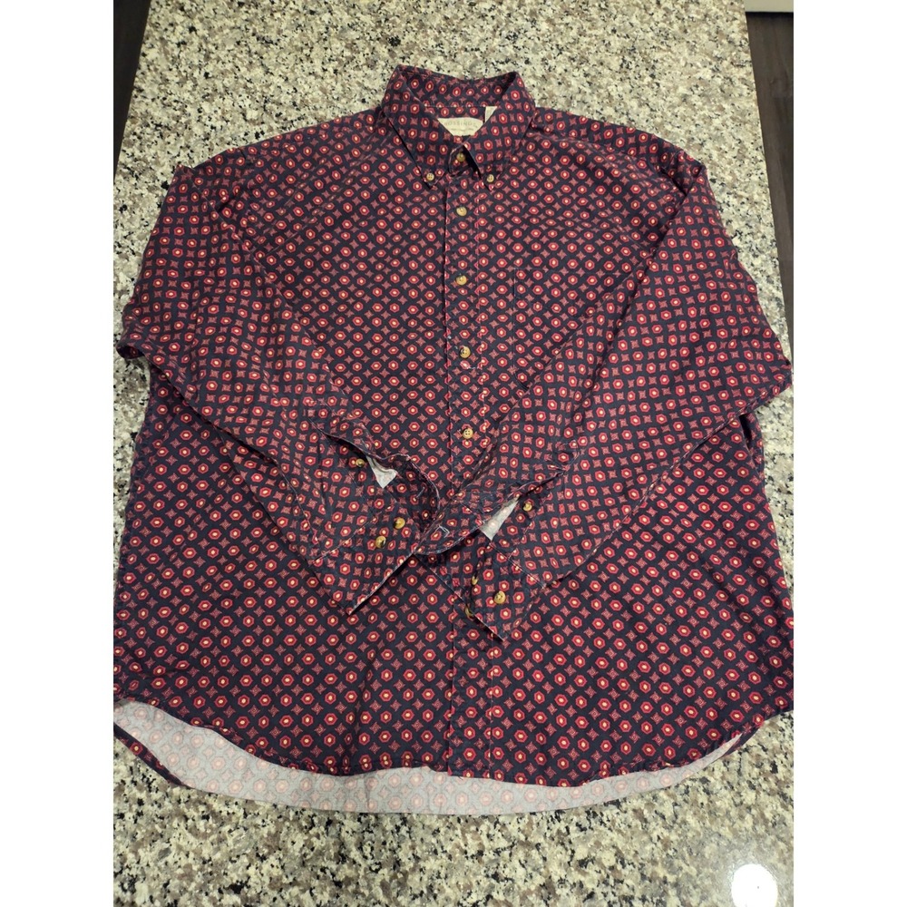 Crossings Mens XL‎ Button Down Shirt Navy Red Geometric Medallion 100% Cotton